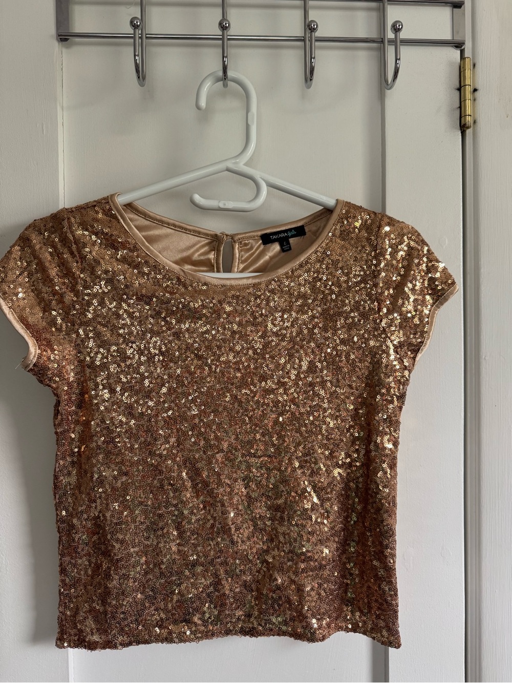 Takara Rose Gold Sequin Cap Sleeve Top